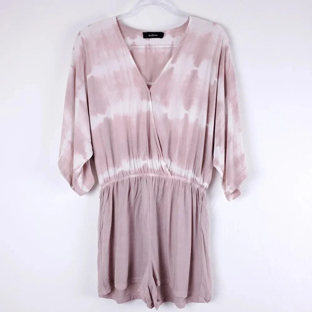 AAKAA Dusty Rose Tie Dye Faux Wrap Romper M